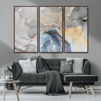 -Abstract Fluid Art Wall Decor – Blue, Gray & Gold Canvas Print, Modern Home and Office Wall Art Decor for Living Room, Bedroom or Workspace