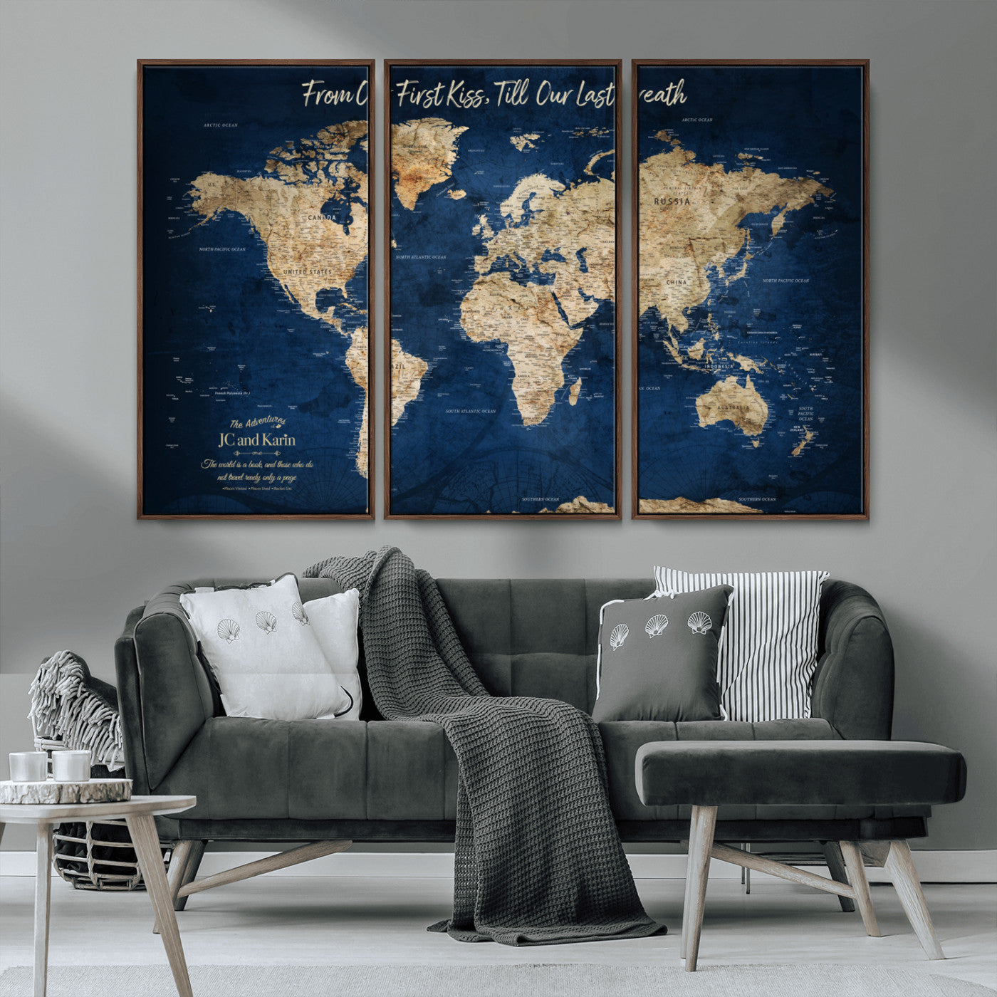 56122A-MGV-CV-36X24-Push Pin World Map Canvas Print – Framed Wall Art for Couples to Track Their Travels – Anniversary Gift or Home Adventure Decor - H2-Orj