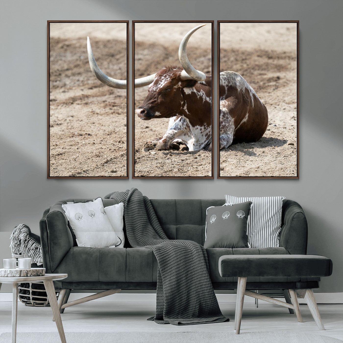 Texas Longhorn Wall Art Canvas Print, Framed Country Living Art Picture Print, Farmhouse Aesthetic Perfect Western Rustic Decor Artwork