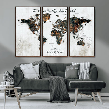 89231588-MGV-CV-36X24-World Travel Map with Pins – Framed Canvas Print to Track Adventures and Create a Visual Travel Journal, Ideal Wall Art for Home - H17