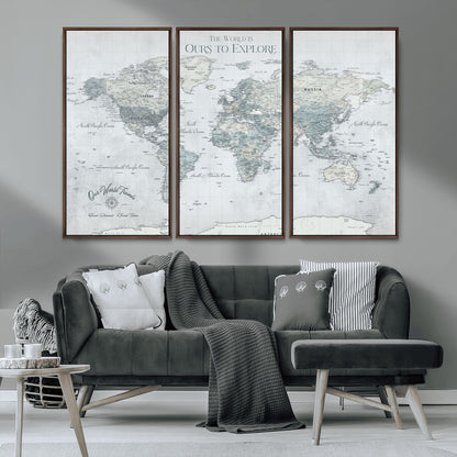 Custom Push Pin World Map Wall Canvas Print – Personalized Travel Tracker with Pins – Framed Custom Quotie Canvas for Home Office Decor