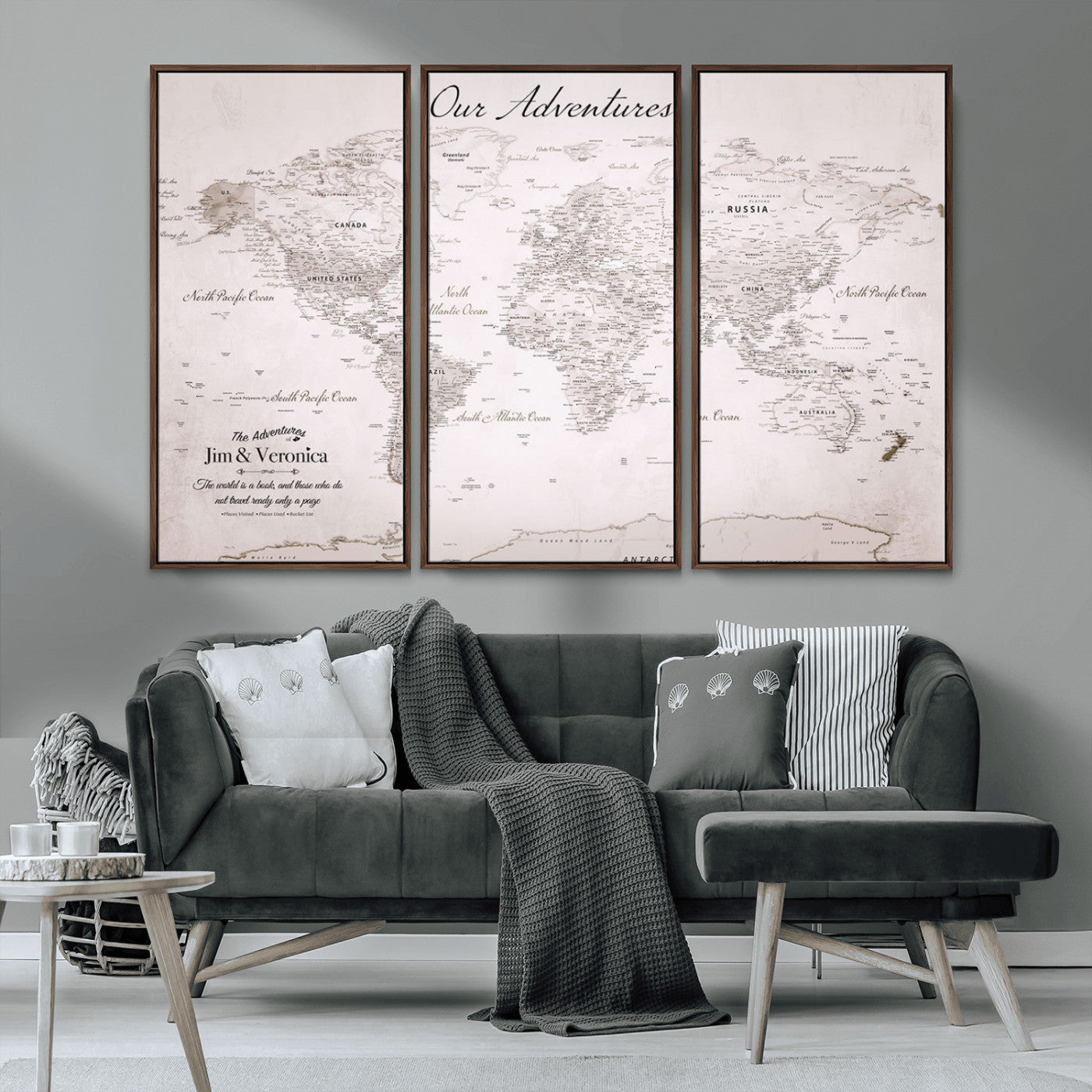 Customize Push Pin World Map Wall Canvas Print – Personalized Travel Map with Foam Pins – Framed Custom Quotie Canvas for Home Office Decor
