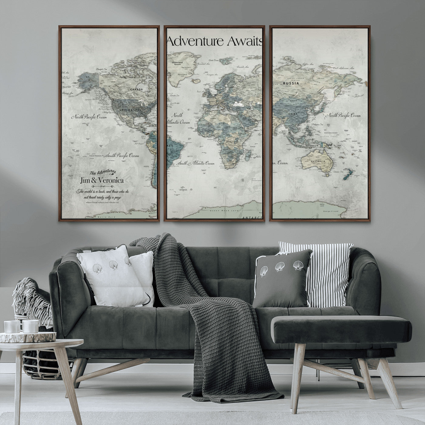 Customize Push Pin World Map Wall Canvas Print – Personalized Travel Tracker with Pins – Framed Custom Quotie Canvas for Home Office Decor