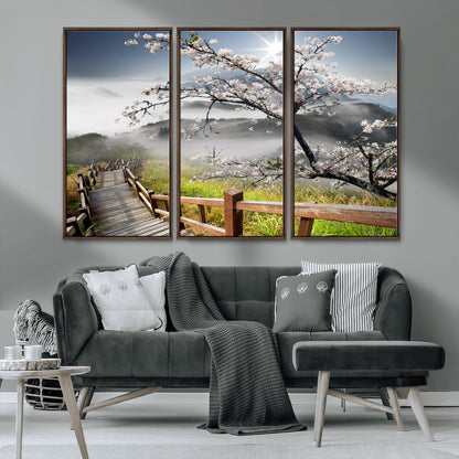 Sakura Cherry Blossom Pathway Canvas Wall Art – Tranquil Walk Through Blossoming Nature – Ready to Hang