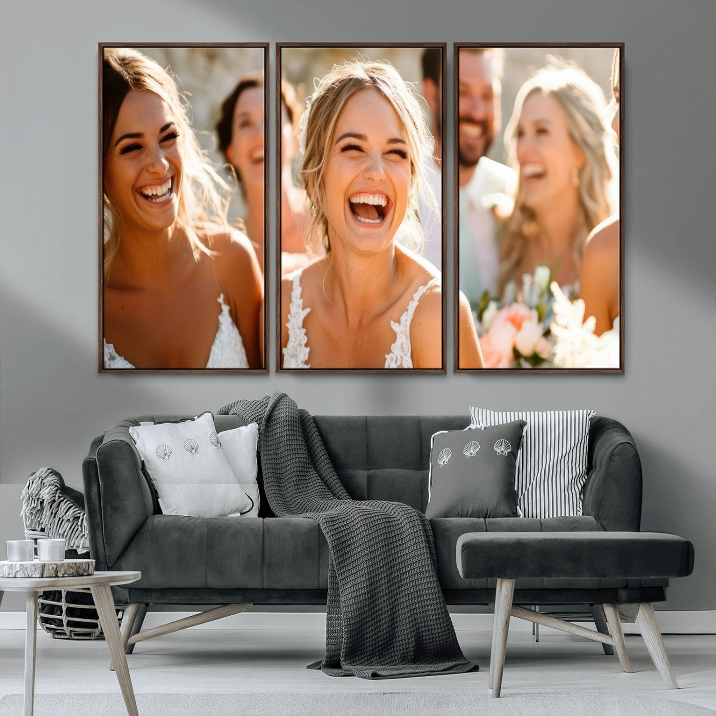 MGV-FC-48X32-3P - Joyful Wedding Wall Art – Laughing Bride and Bridesmaids Canvas Print, Romantic Celebration Photography Decor for Bedroom, Living Room, or Wedding Gift