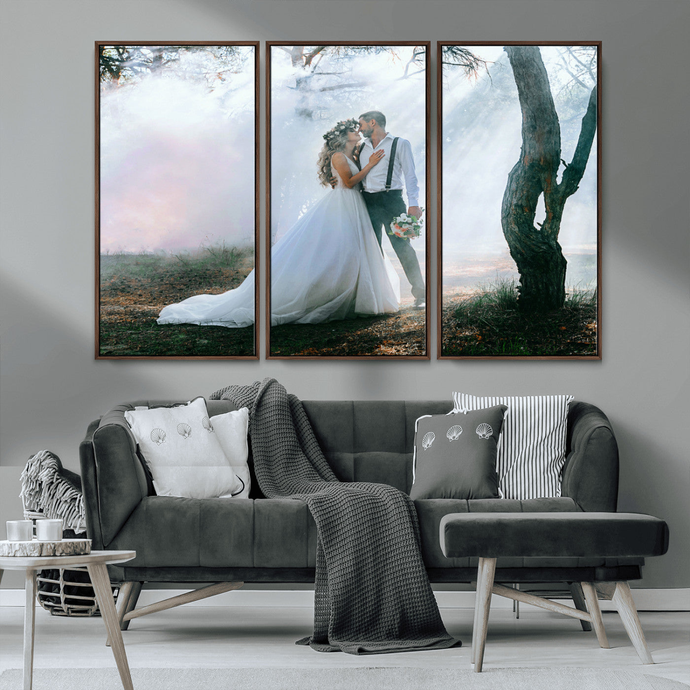 MGV-FC-48X32-3P - Forest Wedding Wall Art – Romantic Bride and Groom Canvas Print, Enchanted Woodland Photography Decor for Bedroom, Living Room, or Wedding Gift