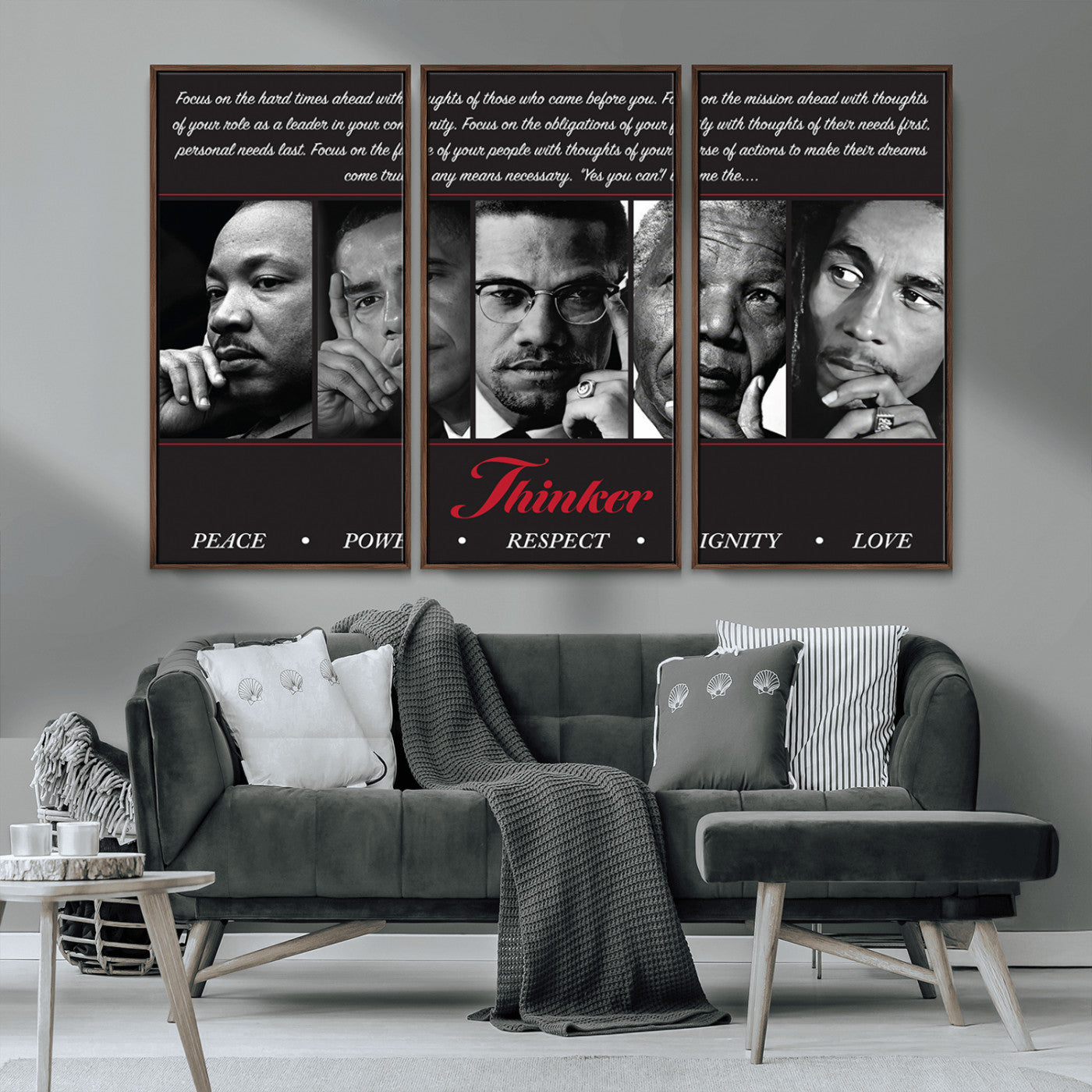 Monochrome canvas of iconic Black leaders with a powerful quote, perfect for modern spaces with a cultural or motivational theme.
