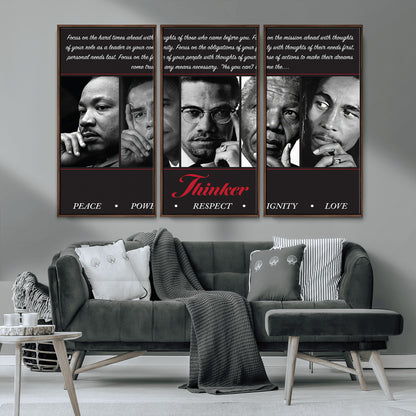 Monochrome canvas of iconic Black leaders with a powerful quote, perfect for modern spaces with a cultural or motivational theme.