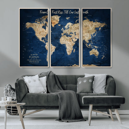 56122A-MGV-CV-36X24-Push Pin World Map Canvas Print – Framed Wall Art for Couples to Track Their Travels – Anniversary Gift or Home Adventure Decor - H2-Orj