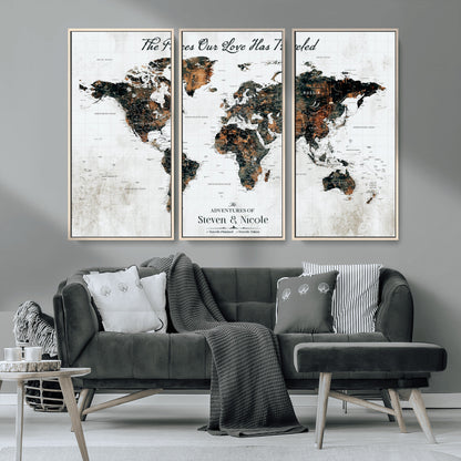 89231588-MGV-CV-36X24-World Travel Map with Pins – Framed Canvas Print to Track Adventures and Create a Visual Travel Journal, Ideal Wall Art for Home - H17