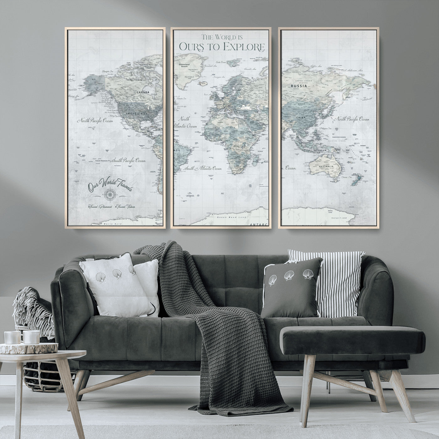Custom Push Pin World Map Wall Canvas Print – Personalized Travel Tracker with Pins – Framed Custom Quotie Canvas for Home Office Decor