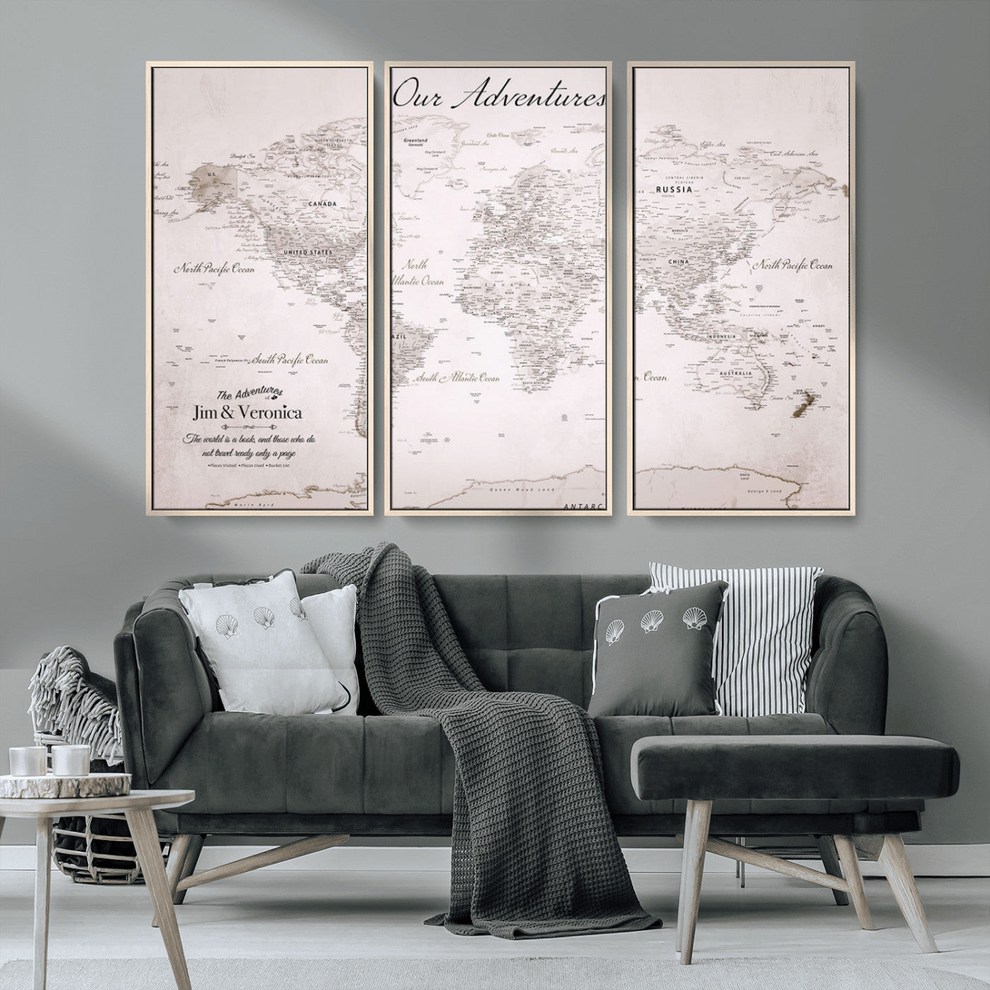 Customize Push Pin World Map Wall Canvas Print – Personalized Travel Map with Foam Pins – Framed Custom Quotie Canvas for Home Office Decor