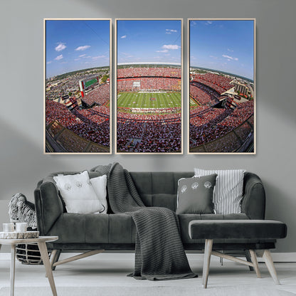An William Brice-Stadium view of a full football stadium with cheering fans and clear blue skies, capturing the excitement and energy of the game.