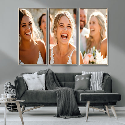 MGV-FC-48X32-3P - Joyful Wedding Wall Art – Laughing Bride and Bridesmaids Canvas Print, Romantic Celebration Photography Decor for Bedroom, Living Room, or Wedding Gift