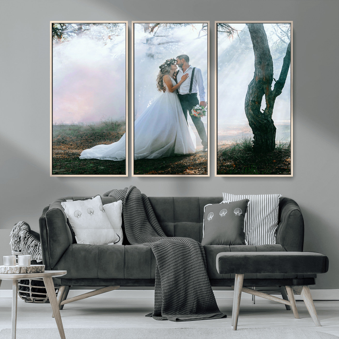 MGV-FC-48X32-3P - Forest Wedding Wall Art – Romantic Bride and Groom Canvas Print, Enchanted Woodland Photography Decor for Bedroom, Living Room, or Wedding Gift