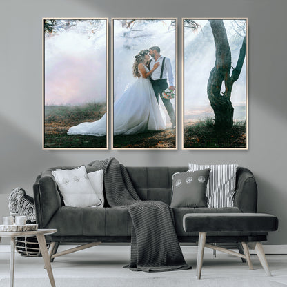MGV-FC-48X32-3P - Forest Wedding Wall Art – Romantic Bride and Groom Canvas Print, Enchanted Woodland Photography Decor for Bedroom, Living Room, or Wedding Gift