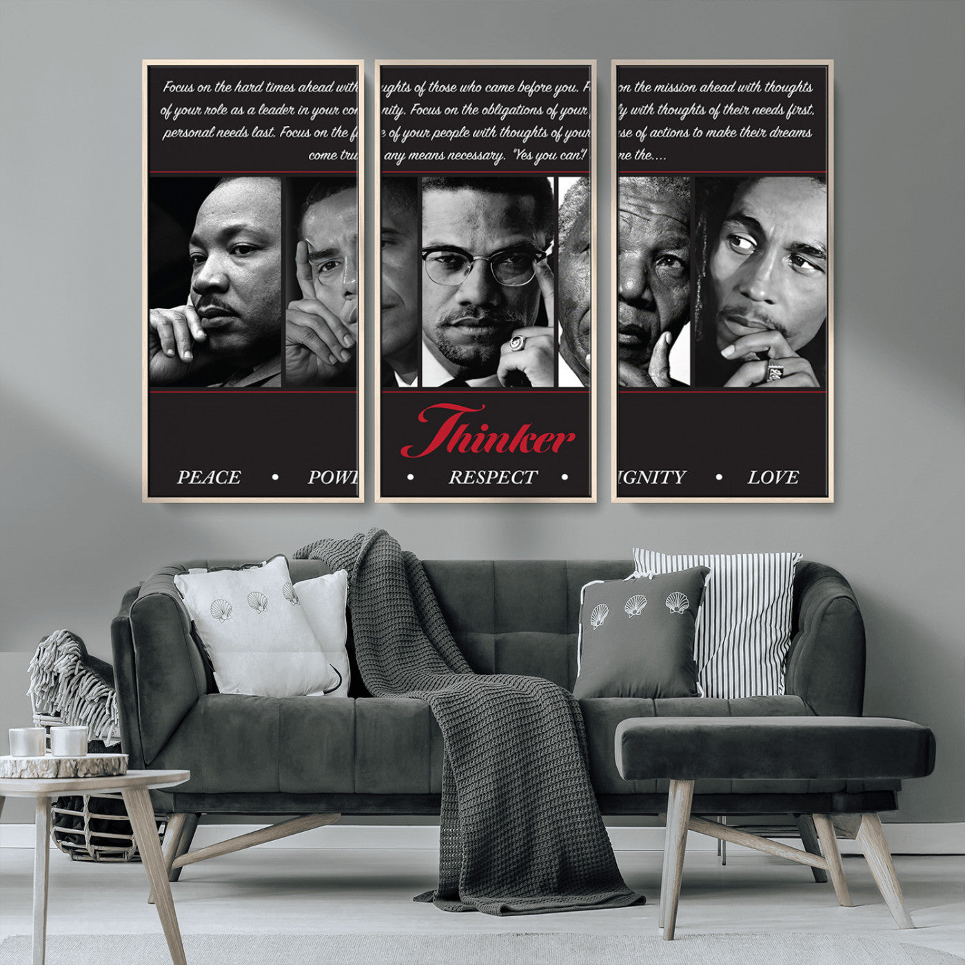 Monochrome canvas of iconic Black leaders with a powerful quote, perfect for modern spaces with a cultural or motivational theme.