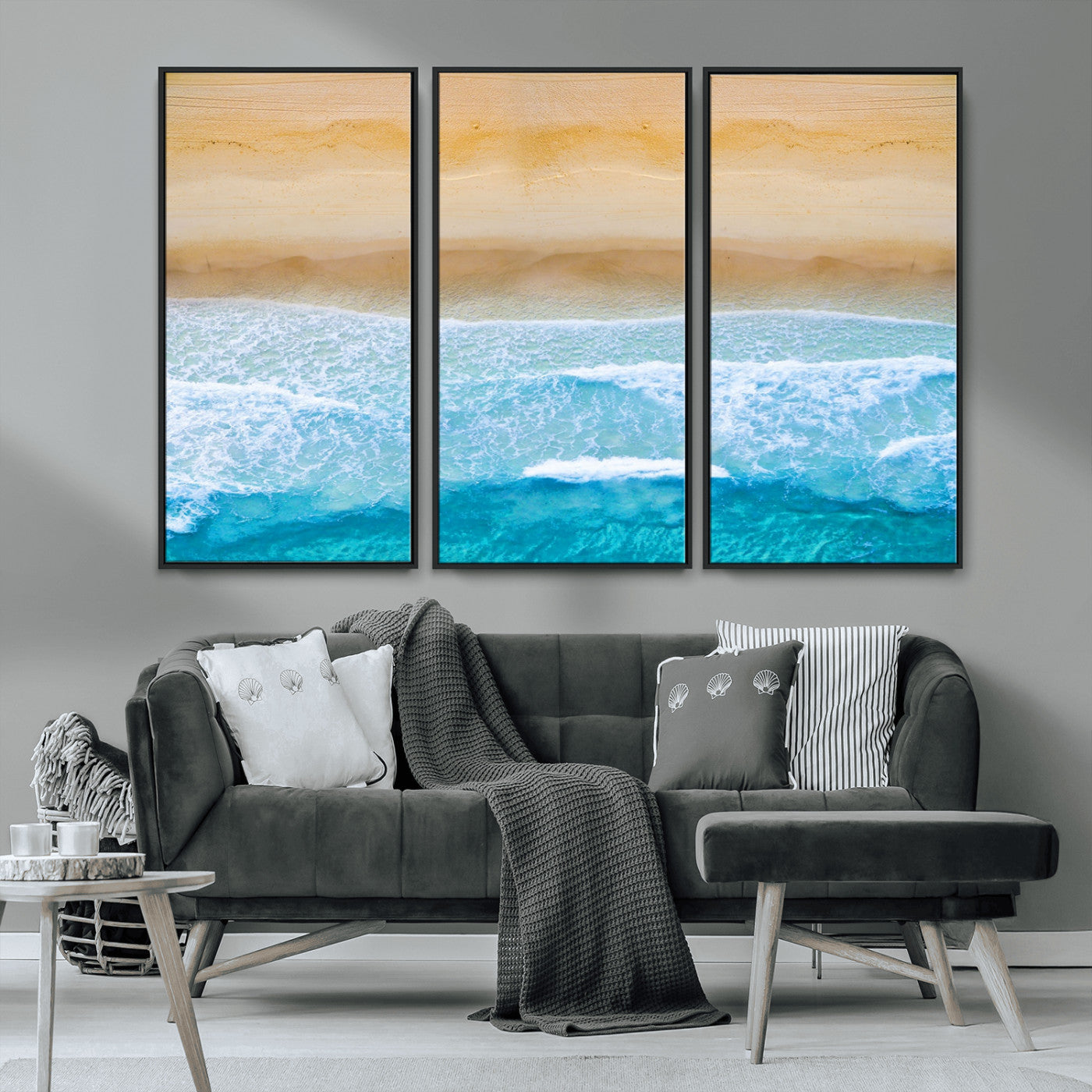 -Aerial Beach Wall Art – Serene Ocean Waves & Sandy Shore Canvas Print, Coastal Home Decor for Living Room, Bedroom or Office