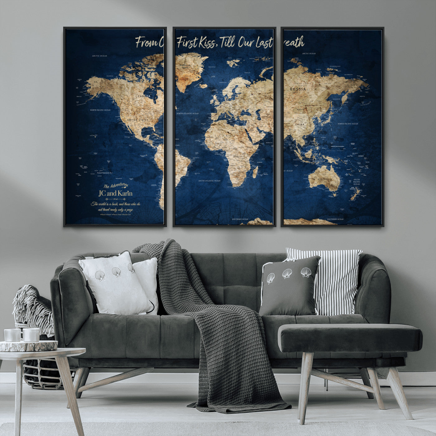 56122A-MGV-CV-36X24-Push Pin World Map Canvas Print – Framed Wall Art for Couples to Track Their Travels – Anniversary Gift or Home Adventure Decor - H2-Orj