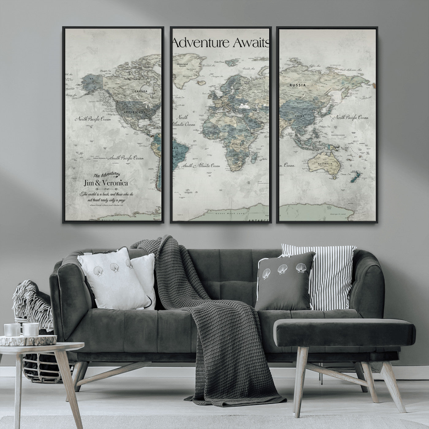 Customize Push Pin World Map Wall Canvas Print – Personalized Travel Tracker with Pins – Framed Custom Quotie Canvas for Home Office Decor