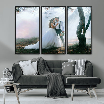 MGV-FC-48X32-3P - Forest Wedding Wall Art – Romantic Bride and Groom Canvas Print, Enchanted Woodland Photography Decor for Bedroom, Living Room, or Wedding Gift