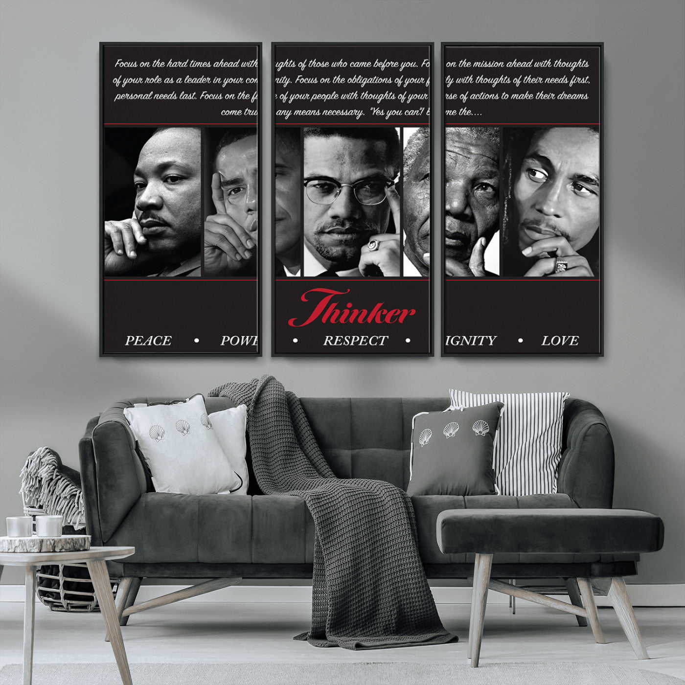Monochrome canvas of iconic Black leaders with a powerful quote, perfect for modern spaces with a cultural or motivational theme.