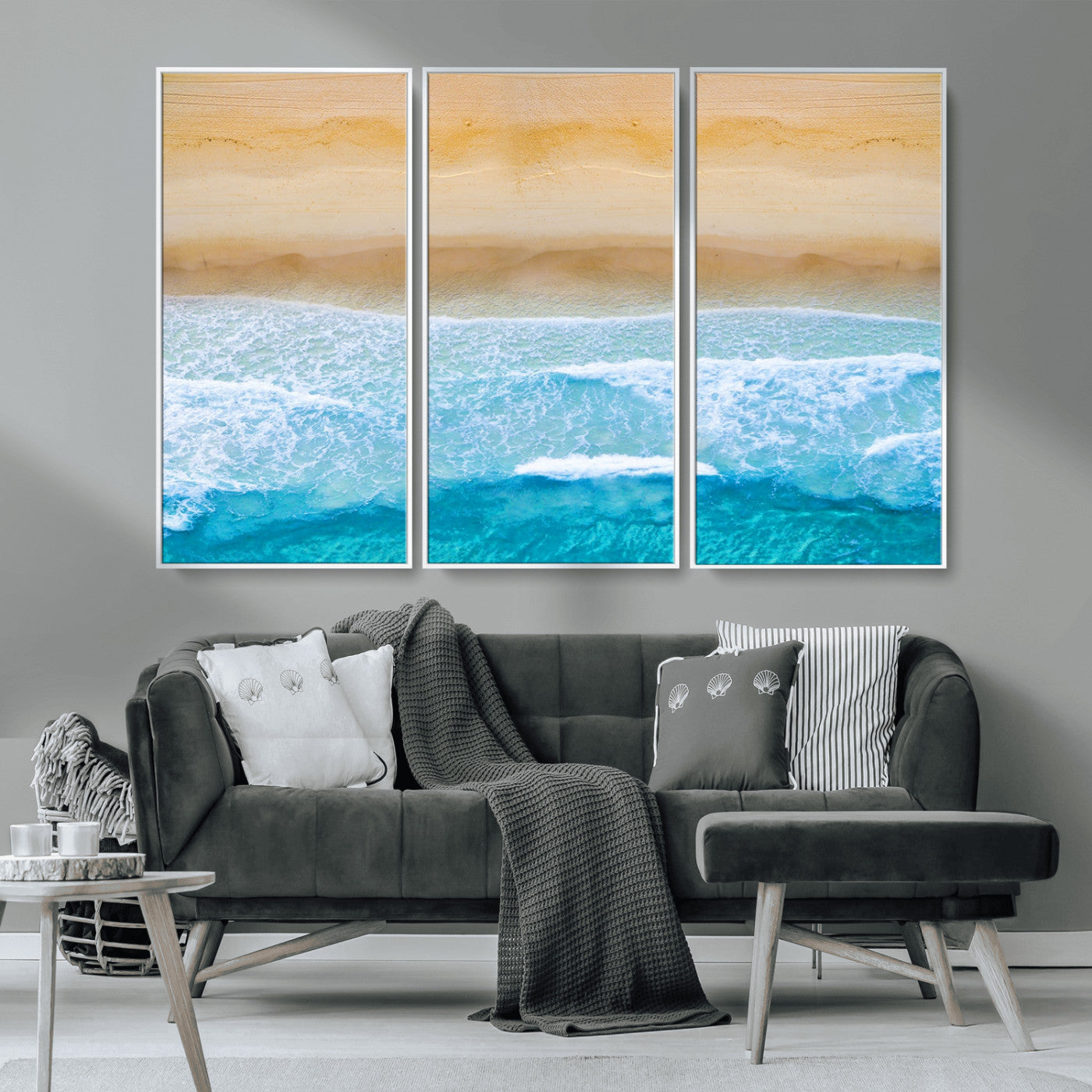 -Aerial Beach Wall Art – Serene Ocean Waves & Sandy Shore Canvas Print, Coastal Home Decor for Living Room, Bedroom or Office