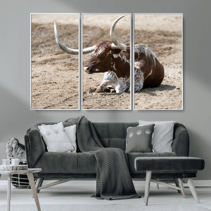 Texas Longhorn Wall Art Canvas Print, Framed Country Living Art Picture Print, Farmhouse Aesthetic Perfect Western Rustic Decor Artwork