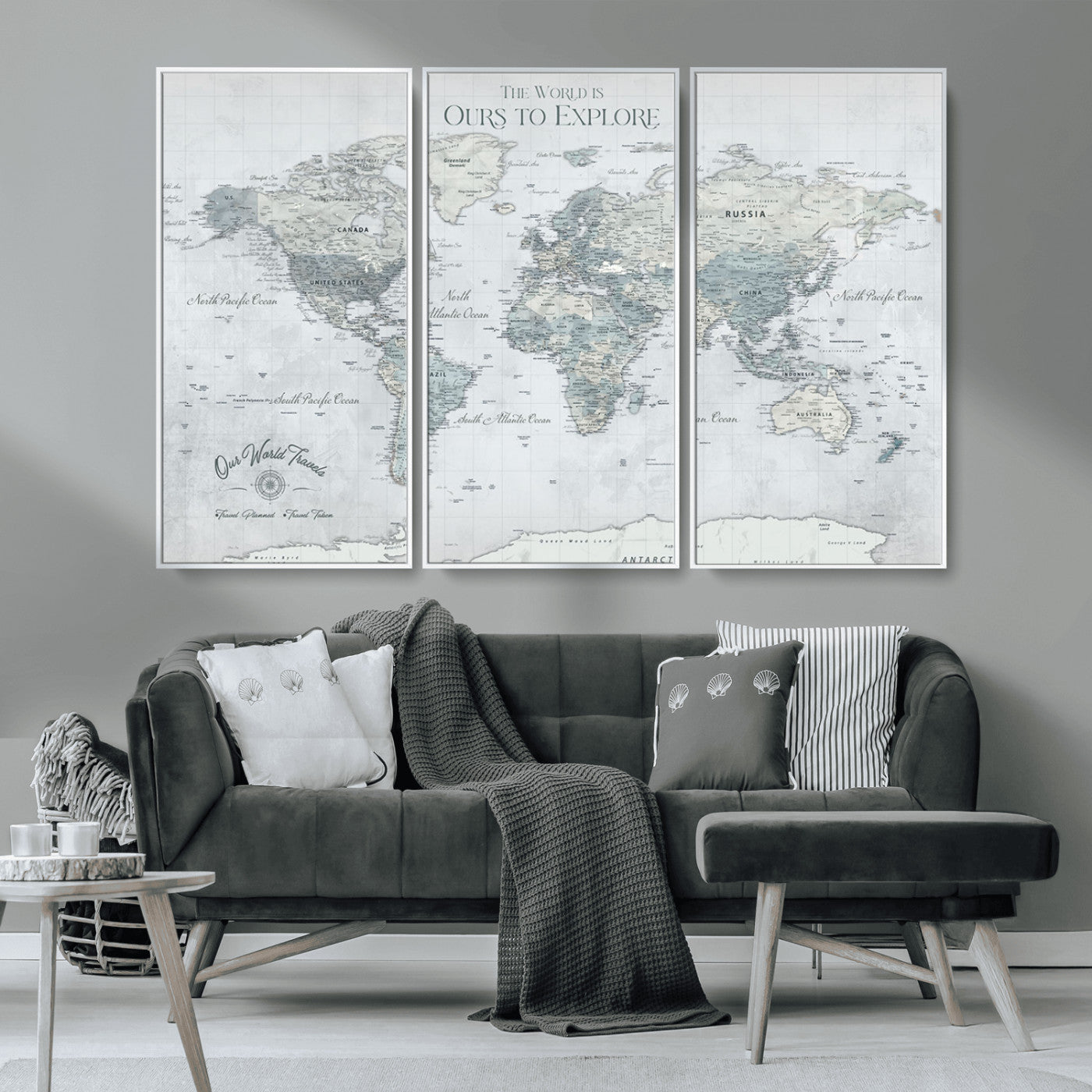 Custom Push Pin World Map Wall Canvas Print – Personalized Travel Tracker with Pins – Framed Custom Quotie Canvas for Home Office Decor
