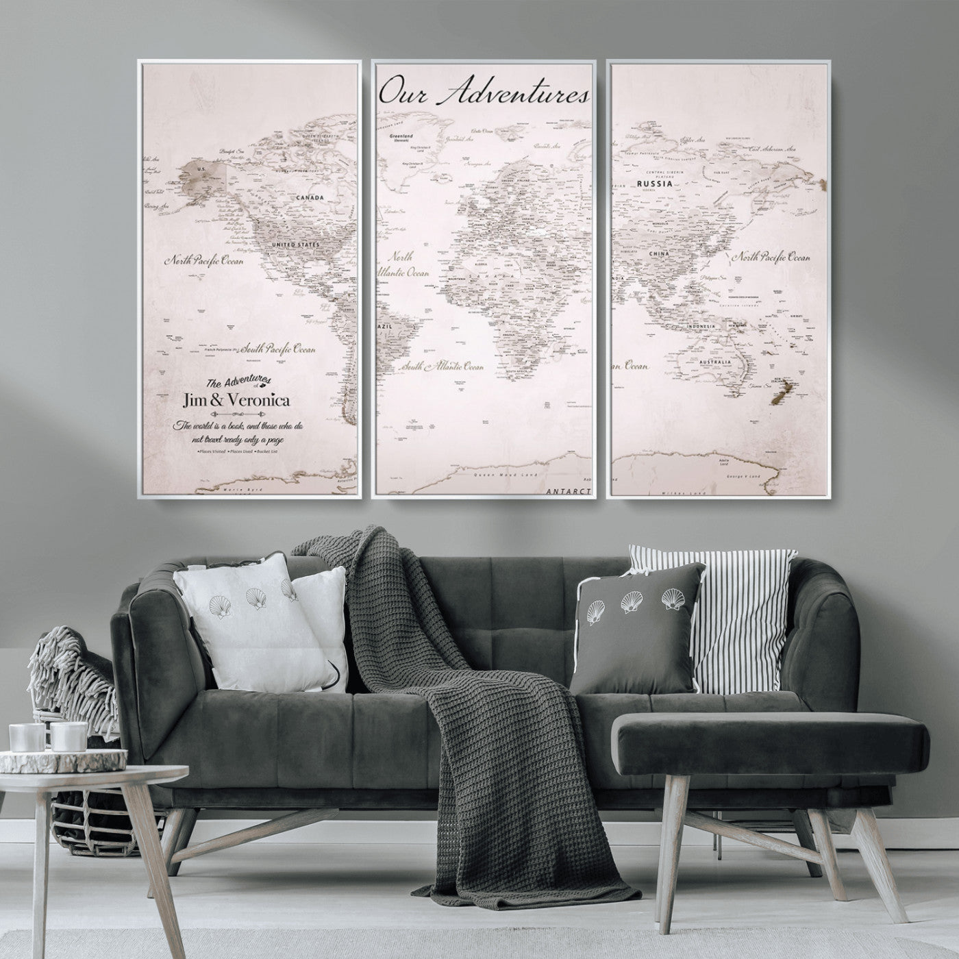 Customize Push Pin World Map Wall Canvas Print – Personalized Travel Map with Foam Pins – Framed Custom Quotie Canvas for Home Office Decor