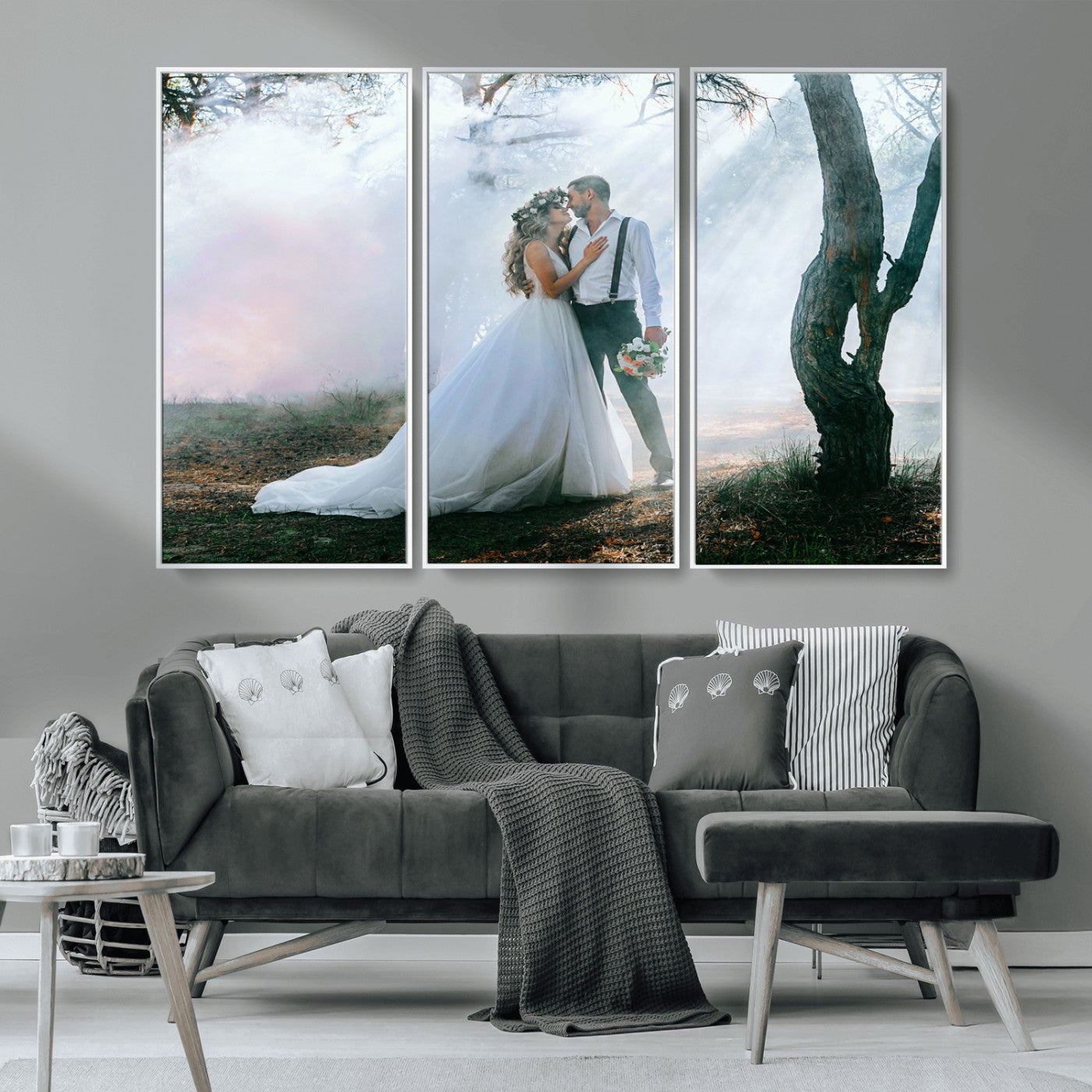 MGV-FC-48X32-3P - Forest Wedding Wall Art – Romantic Bride and Groom Canvas Print, Enchanted Woodland Photography Decor for Bedroom, Living Room, or Wedding Gift