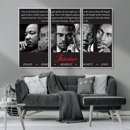 Monochrome canvas of iconic Black leaders with a powerful quote, perfect for modern spaces with a cultural or motivational theme.