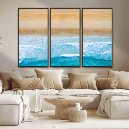 -Aerial Beach Wall Art – Serene Ocean Waves & Sandy Shore Canvas Print, Coastal Home Decor for Living Room, Bedroom or Office