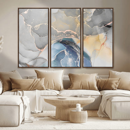 -Abstract Fluid Art Wall Decor – Blue, Gray & Gold Canvas Print, Modern Home and Office Wall Art Decor for Living Room, Bedroom or Workspace