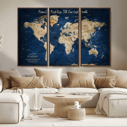 56122A-MGV-CV-36X24-Push Pin World Map Canvas Print – Framed Wall Art for Couples to Track Their Travels – Anniversary Gift or Home Adventure Decor - H2-Orj