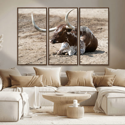 Texas Longhorn Wall Art Canvas Print, Framed Country Living Art Picture Print, Farmhouse Aesthetic Perfect Western Rustic Decor Artwork