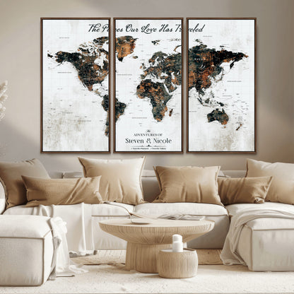 89231588-MGV-CV-36X24-World Travel Map with Pins – Framed Canvas Print to Track Adventures and Create a Visual Travel Journal, Ideal Wall Art for Home - H17