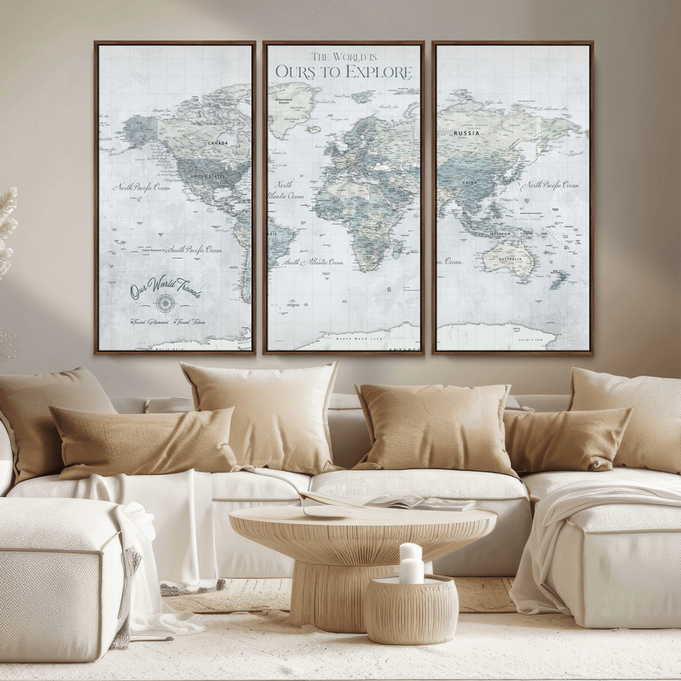 Custom Push Pin World Map Wall Canvas Print – Personalized Travel Tracker with Pins – Framed Custom Quotie Canvas for Home Office Decor