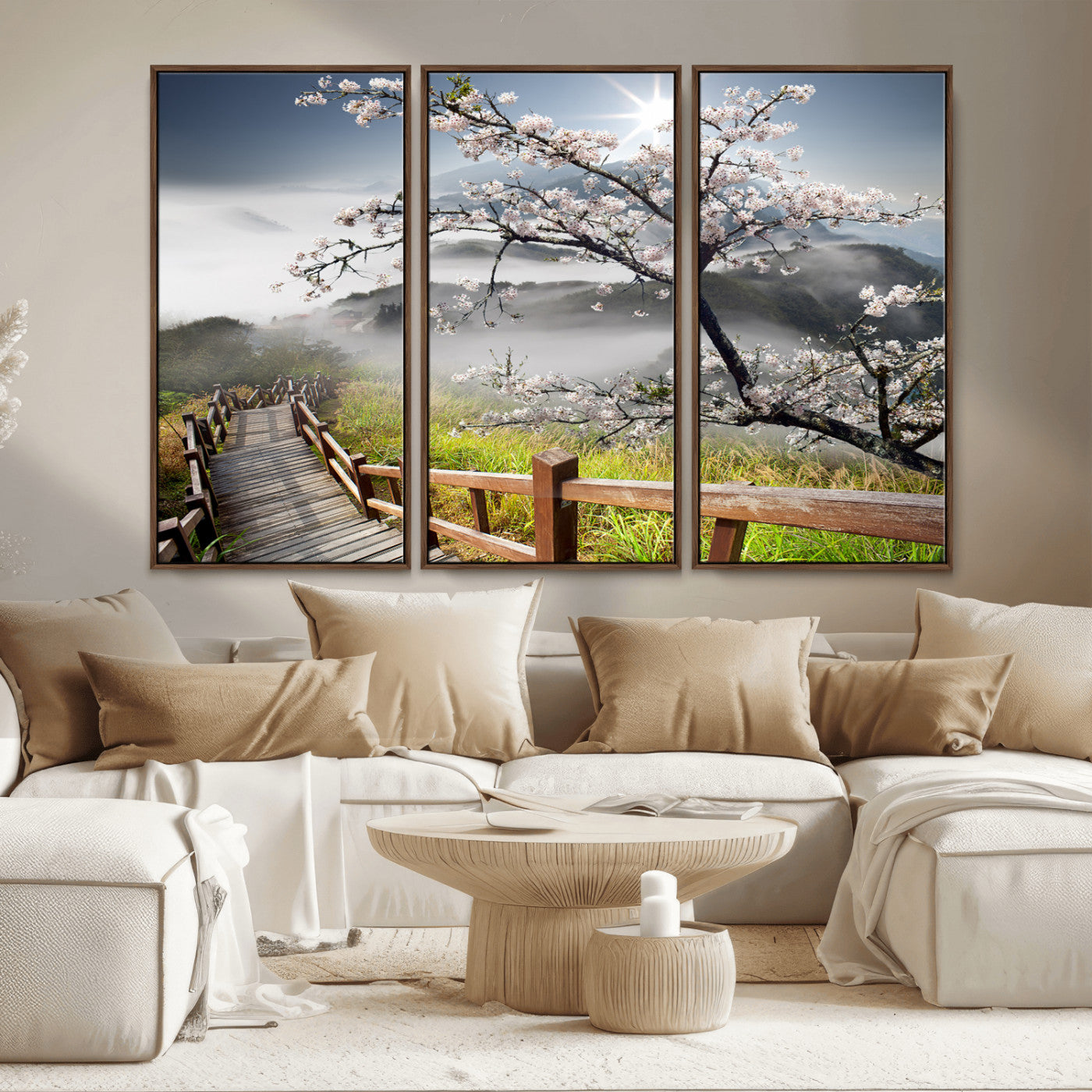 Sakura Cherry Blossom Pathway Canvas Wall Art – Tranquil Walk Through Blossoming Nature – Ready to Hang