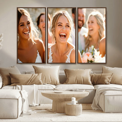 MGV-FC-48X32-3P - Joyful Wedding Wall Art – Laughing Bride and Bridesmaids Canvas Print, Romantic Celebration Photography Decor for Bedroom, Living Room, or Wedding Gift