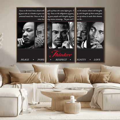 Monochrome canvas of iconic Black leaders with a powerful quote, perfect for modern spaces with a cultural or motivational theme.