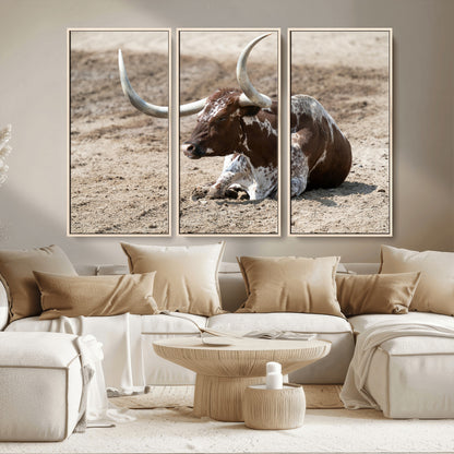 Texas Longhorn Wall Art Canvas Print, Framed Country Living Art Picture Print, Farmhouse Aesthetic Perfect Western Rustic Decor Artwork