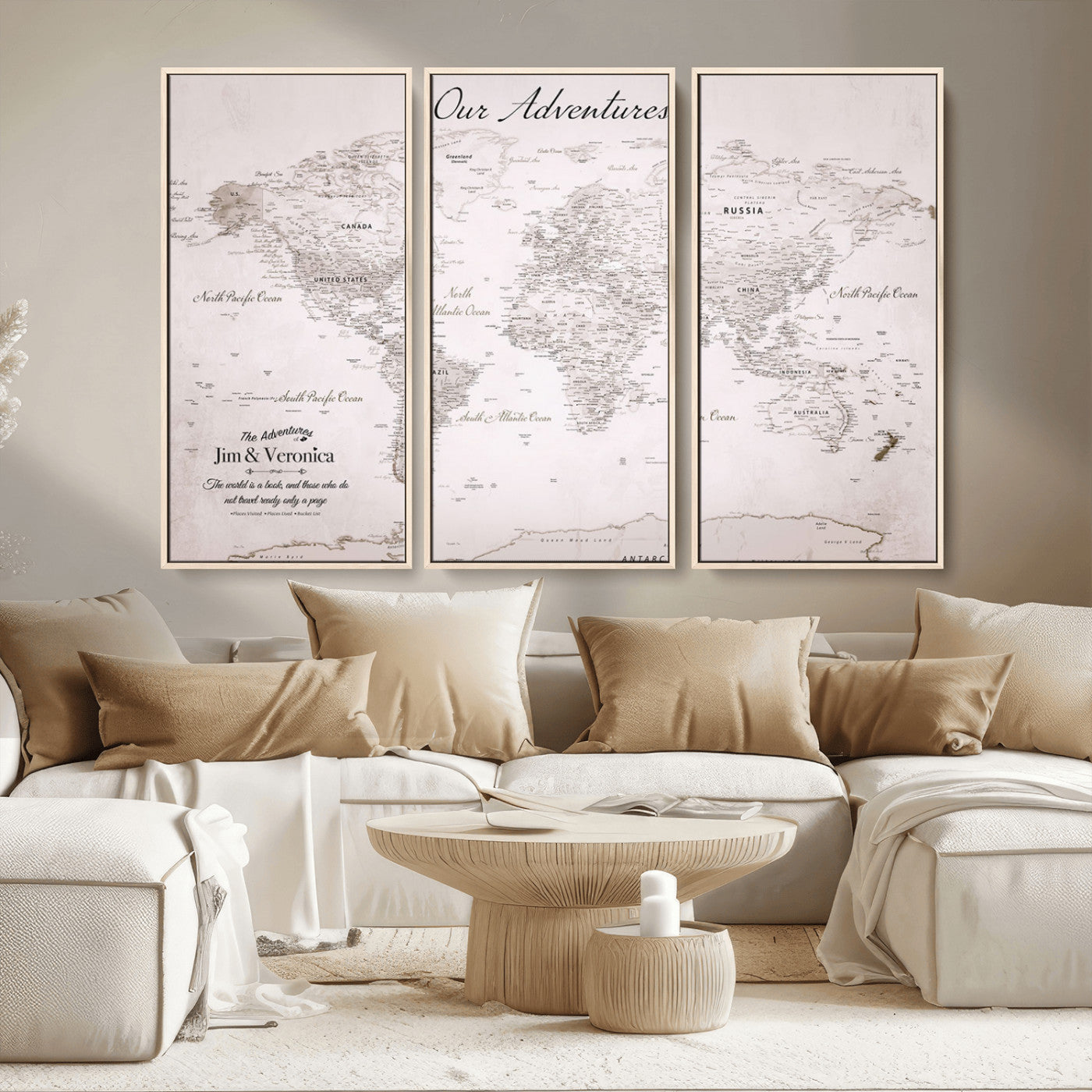 Customize Push Pin World Map Wall Canvas Print – Personalized Travel Map with Foam Pins – Framed Custom Quotie Canvas for Home Office Decor