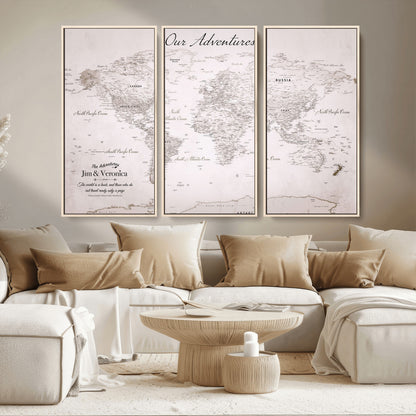 Customize Push Pin World Map Wall Canvas Print – Personalized Travel Map with Foam Pins – Framed Custom Quotie Canvas for Home Office Decor