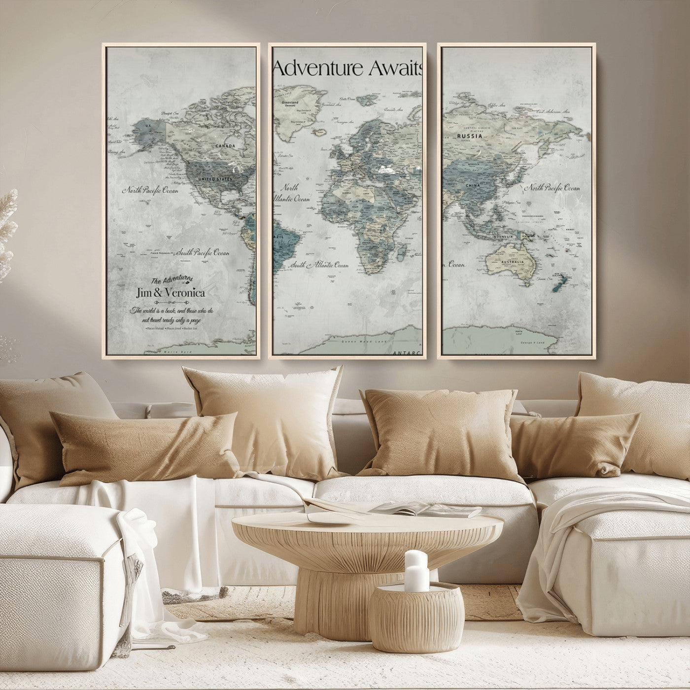 Customize Push Pin World Map Wall Canvas Print – Personalized Travel Tracker with Pins – Framed Custom Quotie Canvas for Home Office Decor