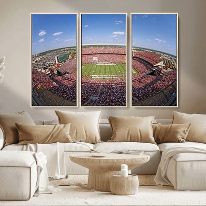 An William Brice-Stadium view of a full football stadium with cheering fans and clear blue skies, capturing the excitement and energy of the game.