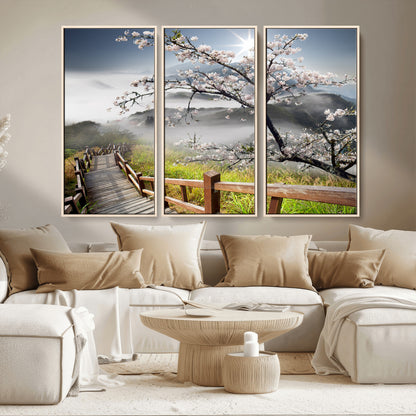 Sakura Cherry Blossom Pathway Canvas Wall Art – Tranquil Walk Through Blossoming Nature – Ready to Hang