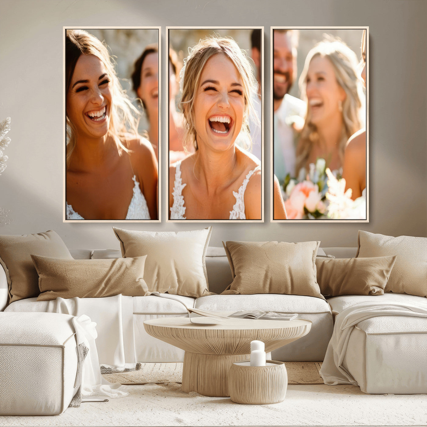 MGV-FC-48X32-3P - Joyful Wedding Wall Art – Laughing Bride and Bridesmaids Canvas Print, Romantic Celebration Photography Decor for Bedroom, Living Room, or Wedding Gift