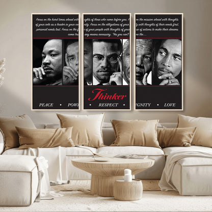 Monochrome canvas of iconic Black leaders with a powerful quote, perfect for modern spaces with a cultural or motivational theme.
