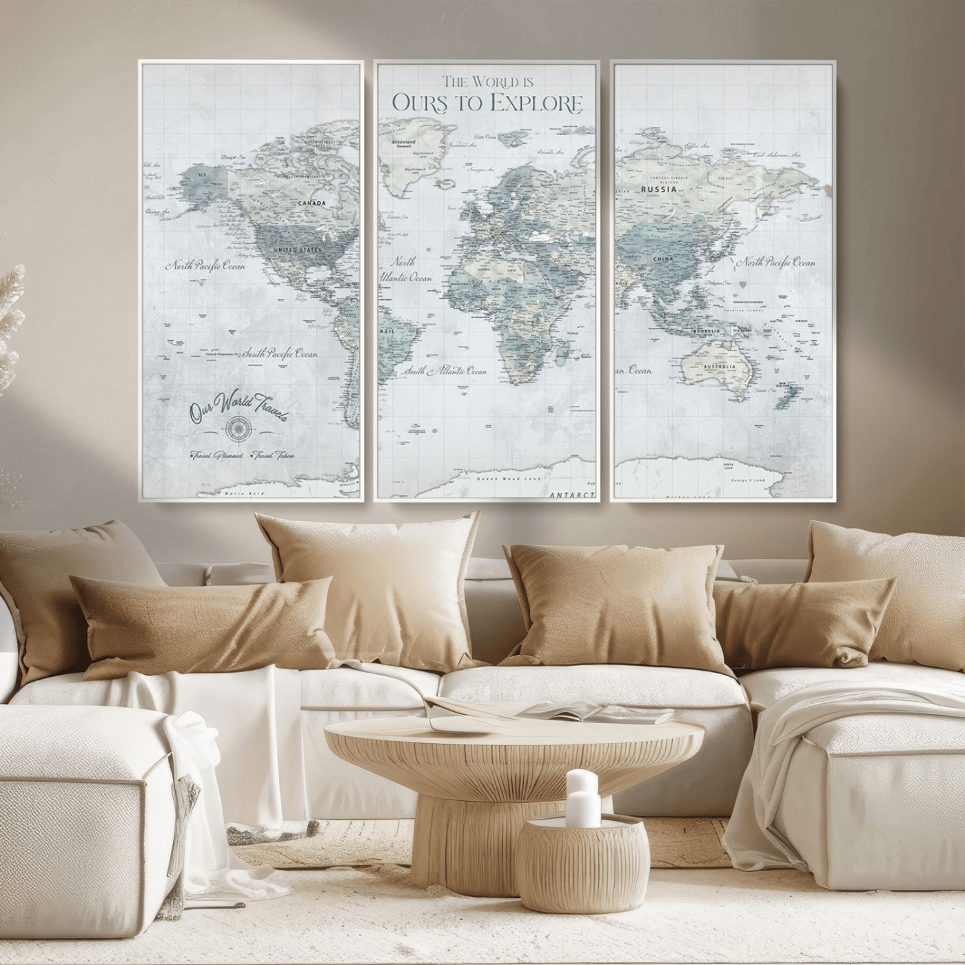 Custom Push Pin World Map Wall Canvas Print – Personalized Travel Tracker with Pins – Framed Custom Quotie Canvas for Home Office Decor